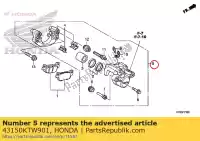 43150KTW901, Honda, remklauw sub ass., rr. honda  sh 125 150 300 2007 2008 2009 2010 2011 2012 2013 2017 2019, Nieuw