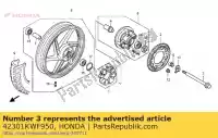 42301KWF950, Honda, eje, rr. rueda honda cbf  m cbf125m 125 , Nuevo