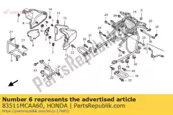 dekking, r. Motorzijde van Honda, met onderdeel nummer 83511MCAA60, bestel je hier online: