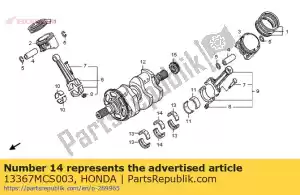 honda 13367MCS003 rolamento e, centro do virabrequim (amarelo) - Lado inferior