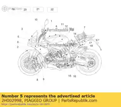 Ici, vous pouvez commander le autocollant plaque d'immatriculation coque avant auprès de Piaggio Group , avec le numéro de pièce 2H002998: