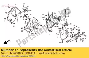 Honda 64531MW0000 reste, r. capot central - La partie au fond