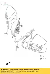 Here you can order the mirror assy,rea from Suzuki, with part number 5650010G00YC3: