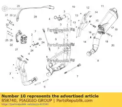 Here you can order the lh rear exhaust pipe from Piaggio Group, with part number 858740: