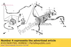 Ici, vous pouvez commander le tuyau comp b, rr br auprès de Honda , avec le numéro de pièce 43315KRJ760: