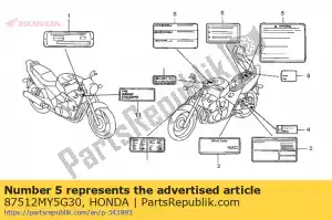 Honda 87512MY5G30 etykieta, akcesorium l - Dół