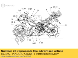 Aprilia 853292, Rh calcomanía cubierta de silla de montar rsv, OEM: Aprilia 853292