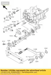 lever-comp, versnelling posit van Kawasaki, met onderdeel nummer 132361216, bestel je hier online: