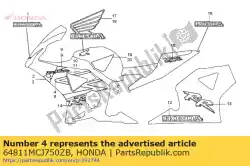 streep a, r. Onderbak * van Honda, met onderdeel nummer 64811MCJ750ZB, bestel je hier online: