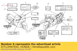Tutaj możesz zamówić etykieta, akcesoria i ? Adunek od Honda , z numerem części 87512MATE00: