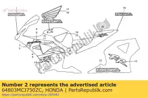 Honda 64803MCJ750ZC listra, r. capuz superior * ty - Lado inferior