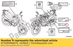 Honda 87508MN8670 label, kettingspanner - Onderkant