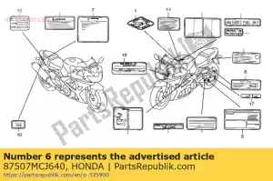 honda 87507MCJ640 etiqueta, cadena de transmisión - Lado inferior