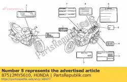 Qui puoi ordinare etichetta, accessorio l da Honda , con numero parte 87512MY5610: