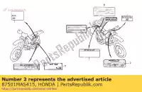 87501MAS415, Honda, plaat, geregistreerd nummer honda cb cbr st vf vfr vt vtr xl xlr xr xrv 125 400 600 650 750 800 900 1000 1100 1996 1997 1998 1999 2000 2001 2002 2003 2004 2005 2006 2007, Nieuw