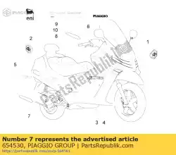 Here you can order the sticker rh from Piaggio Group, with part number 654530: