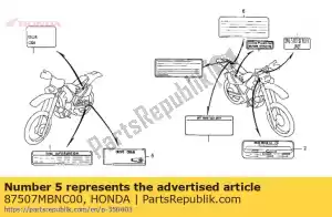 Honda 87507MBNC00 etiqueta, corrente de transmissão - Lado inferior