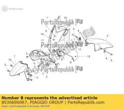Aqui você pode pedir o escudo frontal. Vermelho em Piaggio Group , com o número da peça 85306900R7: