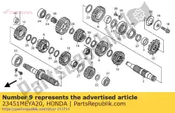 Ici, vous pouvez commander le engrenage, troisième arbre intermédiaire auprès de Honda , avec le numéro de pièce 23451MEYA20: