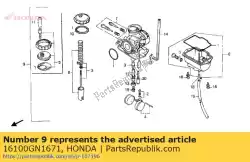 Aqui você pode pedir o carburador assy. Em Honda , com o número da peça 16100GN1671: