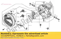 Aquí puede pedir conjunto de faro. De Honda , con el número de pieza 33100MFFD01: