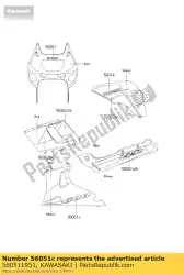 merk, lwr motorkap, 600 van Kawasaki, met onderdeel nummer 560511951, bestel je hier online: