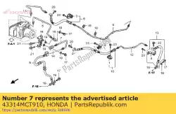 Ici, vous pouvez commander le tuyau d, rr. Frein auprès de Honda , avec le numéro de pièce 43314MCT910: