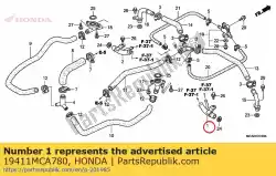 Ici, vous pouvez commander le tuyau de comp., r. L'eau auprès de Honda , avec le numéro de pièce 19411MCA780:
