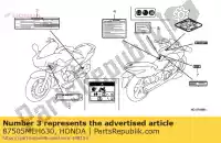 87505MEH630, Honda, label, tire(english) honda nsa 700 2008 2009, New