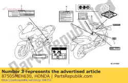 Qui puoi ordinare etichetta, pneumatico (inglese) da Honda , con numero parte 87505MEH630:
