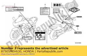 honda 87505MEH630 étiquette, pneu (anglais) - La partie au fond