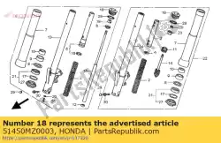 Ici, vous pouvez commander le boulon, fr. Fourchette auprès de Honda , avec le numéro de pièce 51450MZ0003: