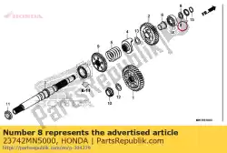 Here you can order the washer, spring stopper from Honda, with part number 23742MN5000: