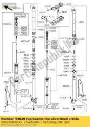 Ici, vous pouvez commander le support-fourche supérieur, m. M. Go auprès de Kawasaki , avec le numéro de pièce 440390036D3: