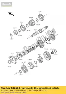 Kawasaki 132601006 versnelling, ingang 3e en 4e, 15 - Onderkant