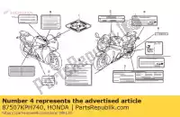 87507KPH740, Honda, etiqueta, cadena de transmisión 3m004849 honda cb cbr 600 1000 1100 1300 1997 1998 1999 2000 2001 2002 2003 2004 2005 2006 2007 2008 2009, Nuevo
