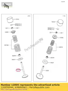 Kawasaki 120050044 valve-exhaust - Bottom side