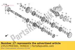 Ici, vous pouvez commander le engrenage, arbre intermédiaire sixième (28t) auprès de Honda , avec le numéro de pièce 23521MEE000: