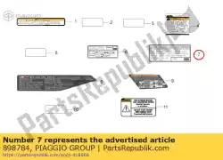 Aqui você pode pedir o adesivo de emissão de ruído em Piaggio Group , com o número da peça 898784: