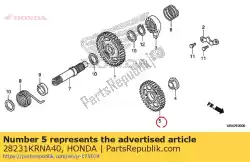 Aqui você pode pedir o engrenagem, marcha lenta de partida (33t) em Honda , com o número da peça 28231KRNA40: