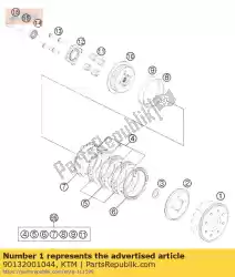 Ici, vous pouvez commander le moyeu d'embrayage extérieur cpl. Auprès de KTM , avec le numéro de pièce 90132001044: