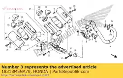 dekking, r. Einde van Honda, met onderdeel nummer 18318MENA70, bestel je hier online: