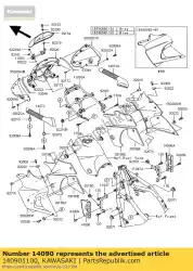 Aquí puede pedir cubierta, carenado lateral, lh de Kawasaki , con el número de pieza 140901100:
