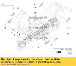 Here you can order the left front spoiler decal from Piaggio Group, with part number 2L000022:
