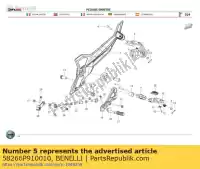 58266P910010, Benelli, pédale, arrière, gauche benelli euro 3 euro 4 0 160 302 600 752 899 2008 2009 2010 2011 2012 2014 2015 2017 2018 2019 2020, Nouveau