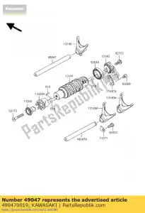 kawasaki 490470019 rod-shift,input er650a6s - Bottom side