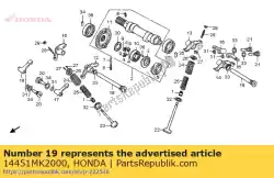 Aqui você pode pedir o parafuso, eixo do balancim em Honda , com o número da peça 14451MK2000: