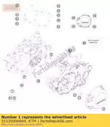 Ici, vous pouvez commander le carter moteur cpl w. Tran. Bear. 07 auprès de KTM , avec le numéro de pièce 51530000044: