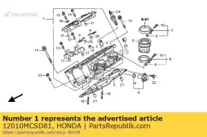 honda 12010MCSD81 head assy., r. cilindro - Lado inferior