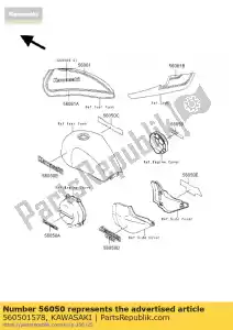 Kawasaki 560501578 marca, tapa pulsante, kawa - Lado inferior